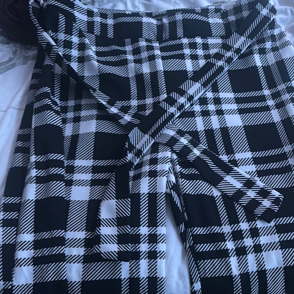 Ashley Stewart Black and White Plaid Wide Leg Pants